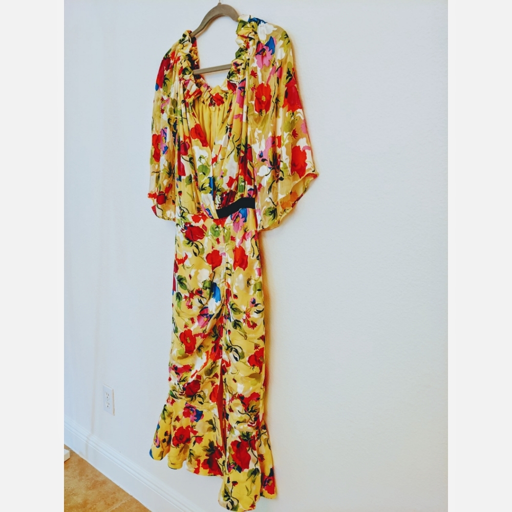 NWT SALONI olivia yellow floral midi dress yellow - Picture 7 of 12